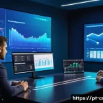 Home 20 신용분석사와 데이터 사이언스의 연계성 - A modern fintech office environment showcasing a diverse team of professionals analyzing credit risk...
