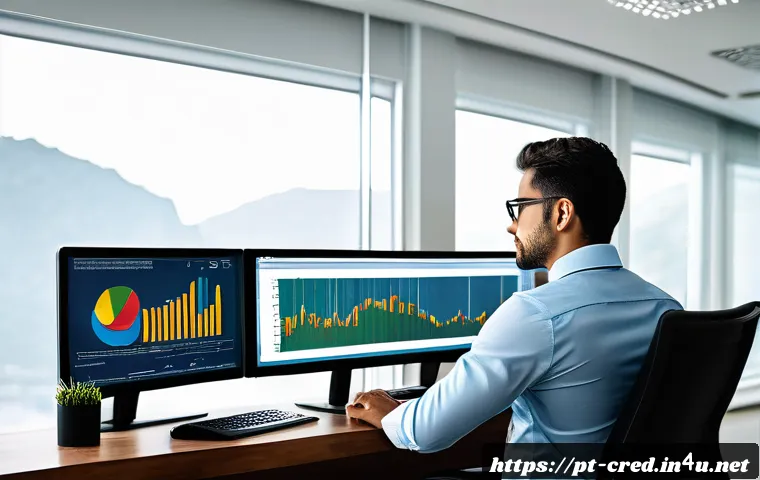 신용분석사 필수 강의 추천 - A professional credit analyst in a modern office setting, intensely studying financial statements di...