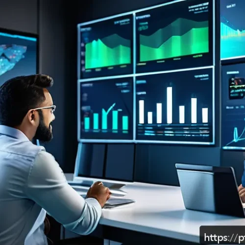 Home 30 신용분석사와 핀테크 기술 접목 - A modern fintech office scene showing diverse professionals analyzing dynamic credit risk data on mu...